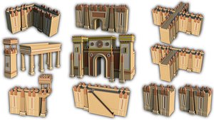 3D Ancient Egypt Castle Wall Set