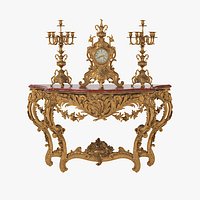 French 19h Century Console with Clock & Candelabras