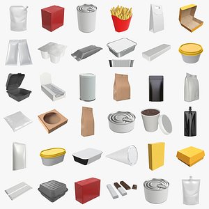 3D Food pouch bags packages and cans mock-up collection