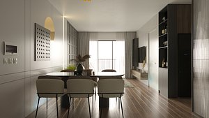 Interior Set living kitchen bedroom 01 3D model