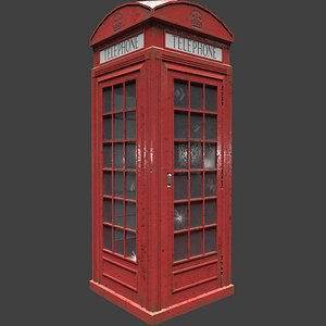 Red Telephone Box Weathered - Low Poly