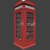 Red Telephone Box Weathered - Low Poly