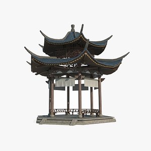 3D Ancient Asian architectural landscape pavilion