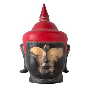Antique Wooden Buddha Head Red 3D model