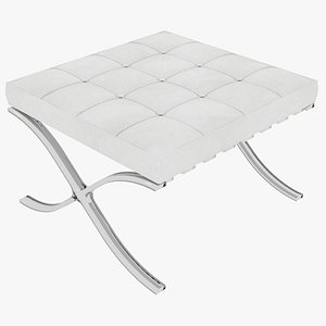 Knoll White Leather Barcelona Stool Ottoman 3D model