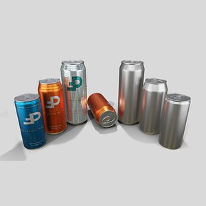 3D Complete Beverage Cans Pack Water Droplets Open and Closed Tabs