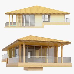 3D Bungalow wooden bamboo beach build house model