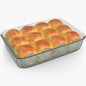 Soft Dinner Rolls in Glass Baking Dish 3D model