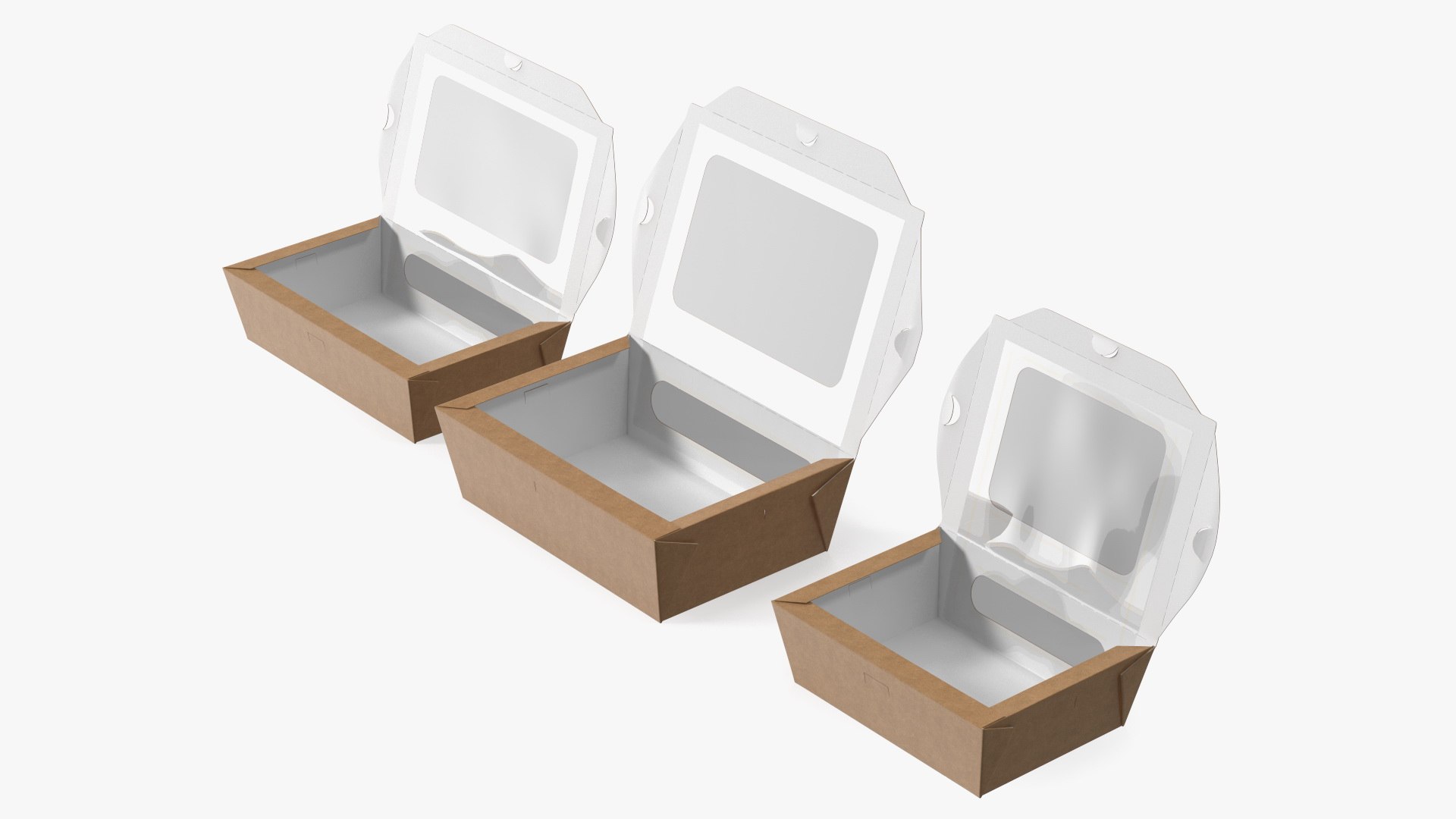 Opened Kraft Food Box with Window Set 3D - TurboSquid 1808188