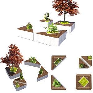 3D Modular Triangle Park Bench with Planters 3D Mode
