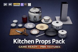 Realistic Kitchen Props Pack PBR Cookware  Tableware Set