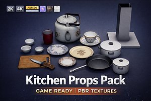Realistic Kitchen Props Pack PBR Cookware Tableware Set