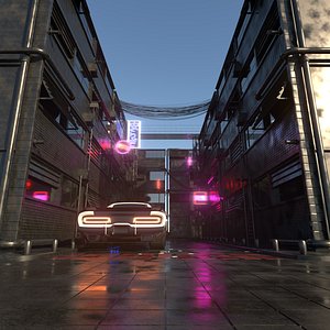 Synth Wave Style Neon Street With Sunlight model