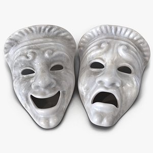 theatre masks set white marble 3d obj