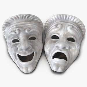 Theatre Masks Set White Marble