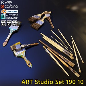 3D artist studio brushes set model