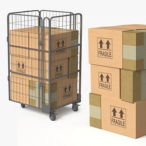Logistics Cage Trolley with Box Load 3D model