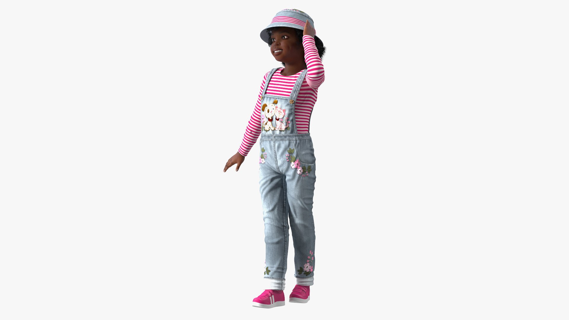 Young Black Girl a Denim Jumpsuit Rigged for Maya 3D model preview