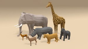 Low Poly Cartoon African Animals Collection