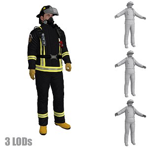 Fireman 1 LOD's Rigged