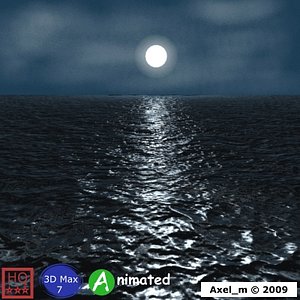 Moonlight Shining on Ocean Animated