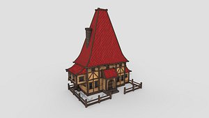 3D model Medieval Building A10 Wood Red - Scenery Backdrop House