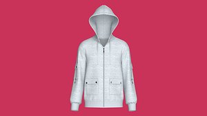3D model Men Multi Pocket Zip-Up Hoodie With Melange