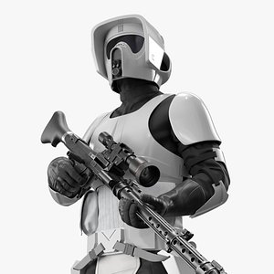 3D Star Wars White Trooper Loadout Standing Guard Position model