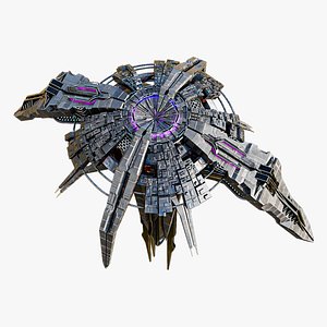 3D Spaceship Sci-Fi Umbrella Mothership Lowpoly