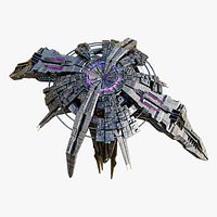 Spaceship Sci-Fi Umbrella Mothership Lowpoly
