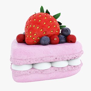 Heart shaped macaroon with berries 3D model