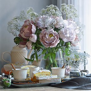 Breakfast with piones