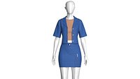 Girls Short Sleeve Denim Jacket With Skirt Outfit