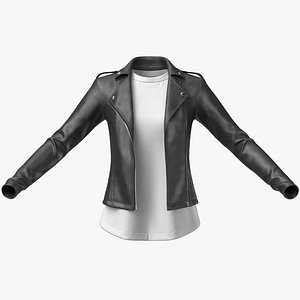 Leather Jacket Female 1v T-Shirt 2v PBR