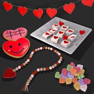 Valentines Heart Trinkets Candy Jello Cookie and Banner model
