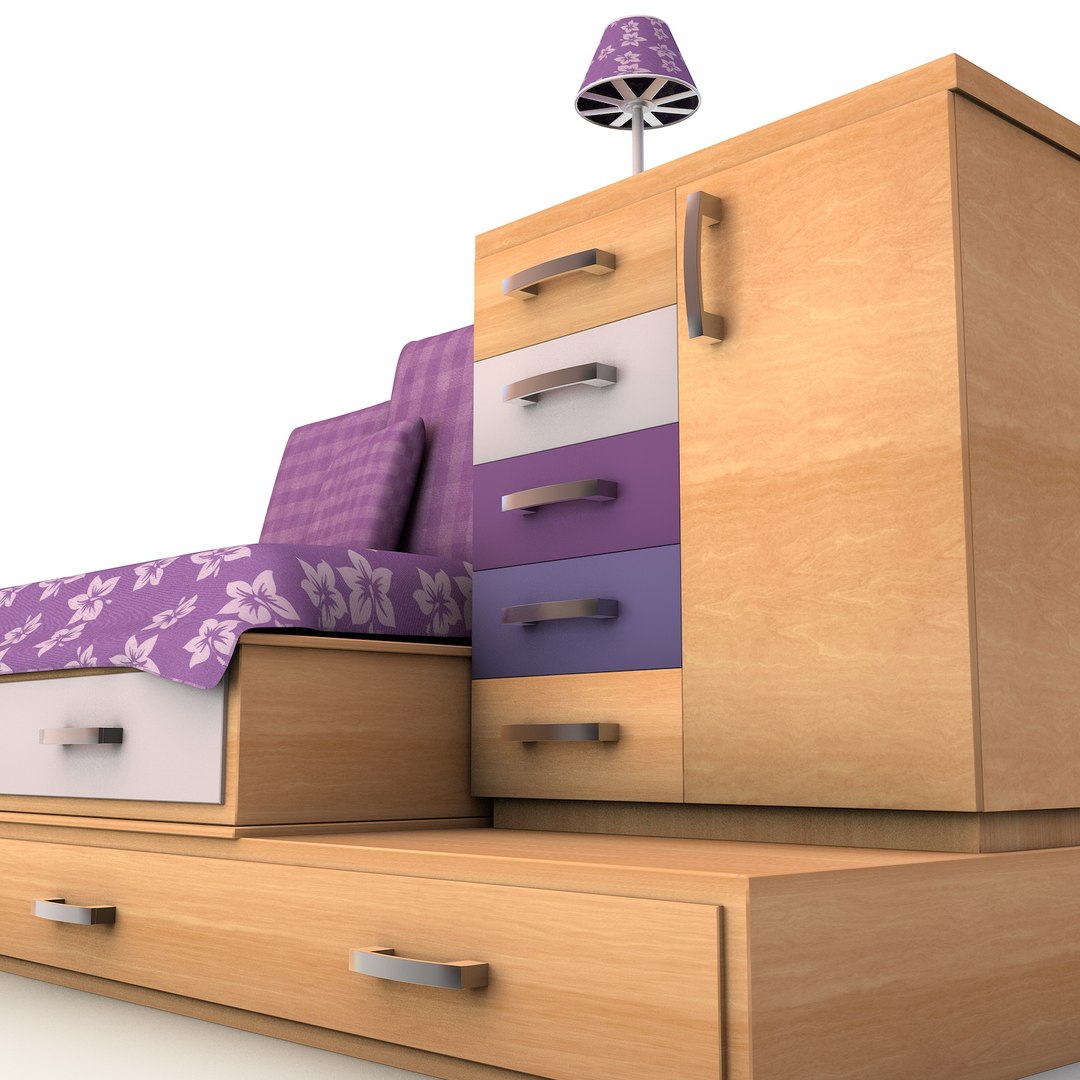 drawer cabinet bed set 3d model