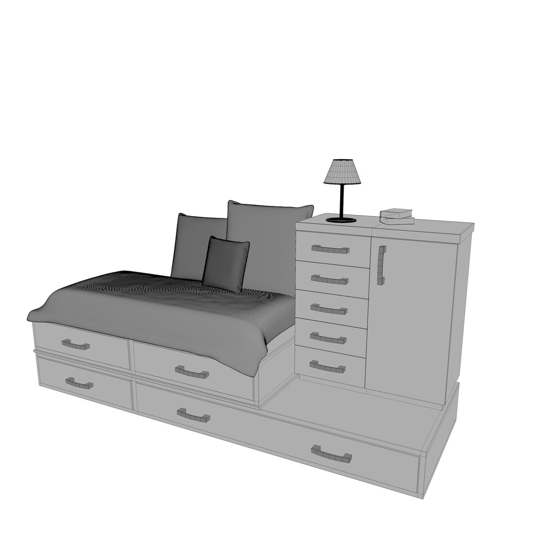 drawer cabinet bed set 3d model