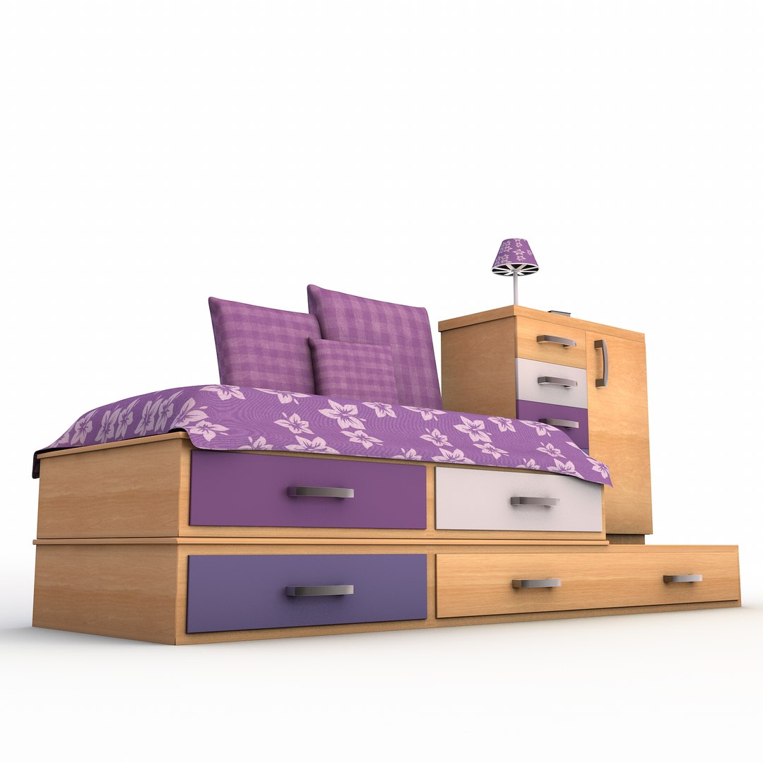 drawer cabinet bed set 3d model
