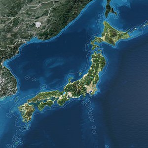 Japan Map - 33K Realistic Satellite Terrain - Elevation 3D model