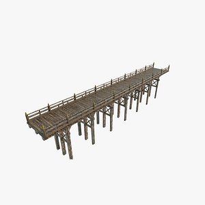 3D Ancient Asian architecture wooden bridge model