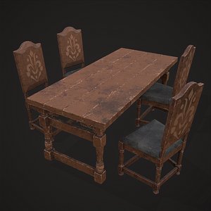 Elegant Long Table and Chairs 3D model