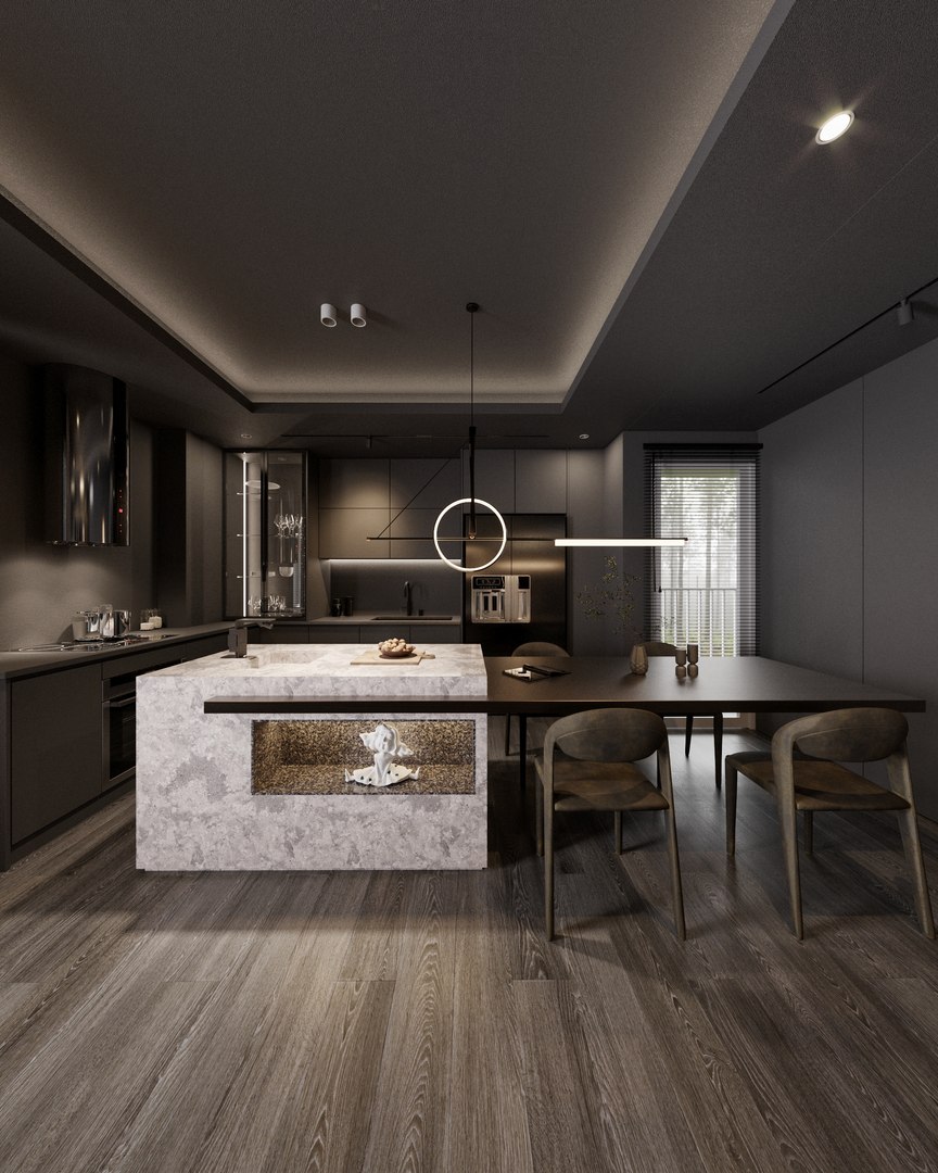3D 3dsmax V-ray Interior Kitchen Livingroom Bedroom Workroom Scene ...