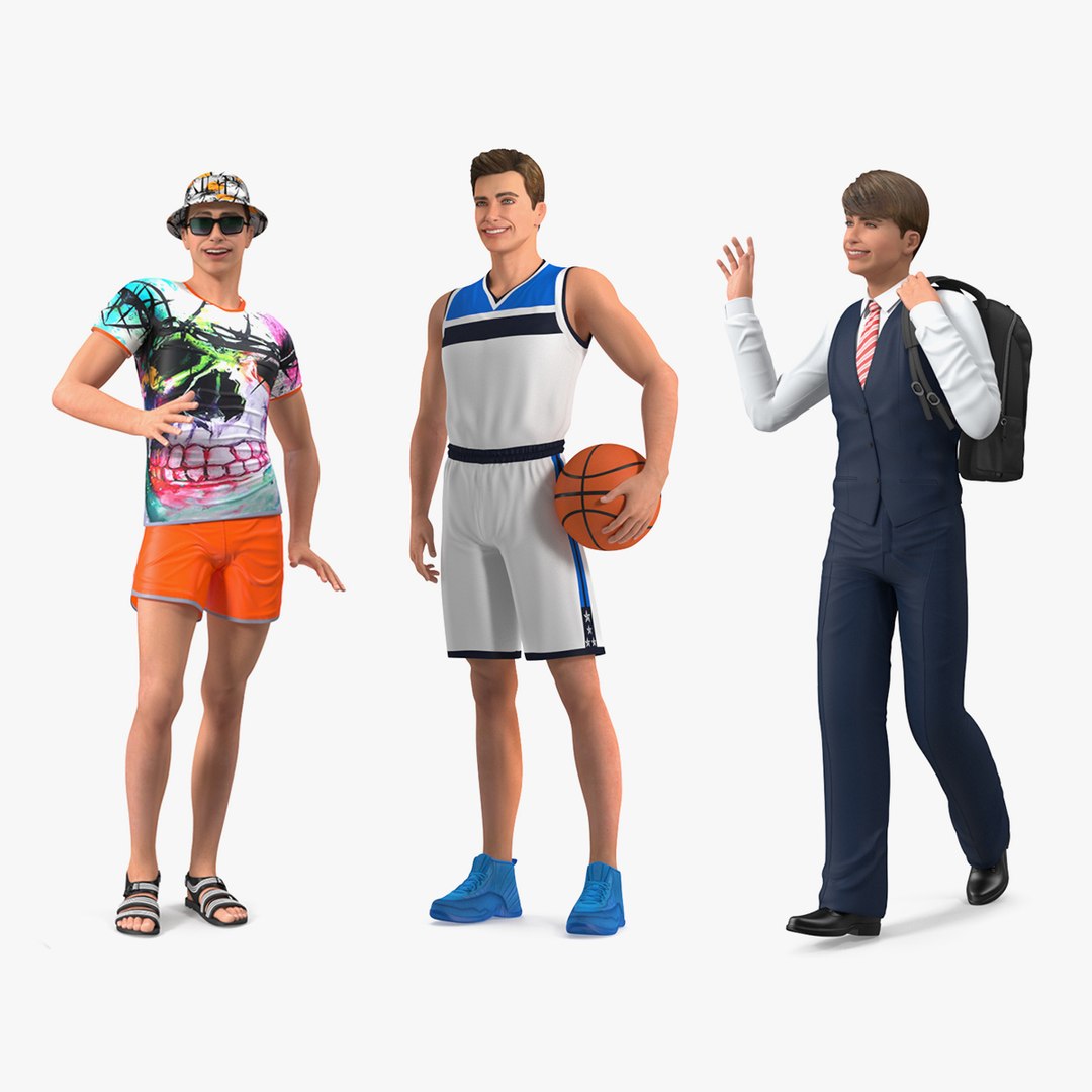 Teenage Boys Rigged Collection 2 3D model preview