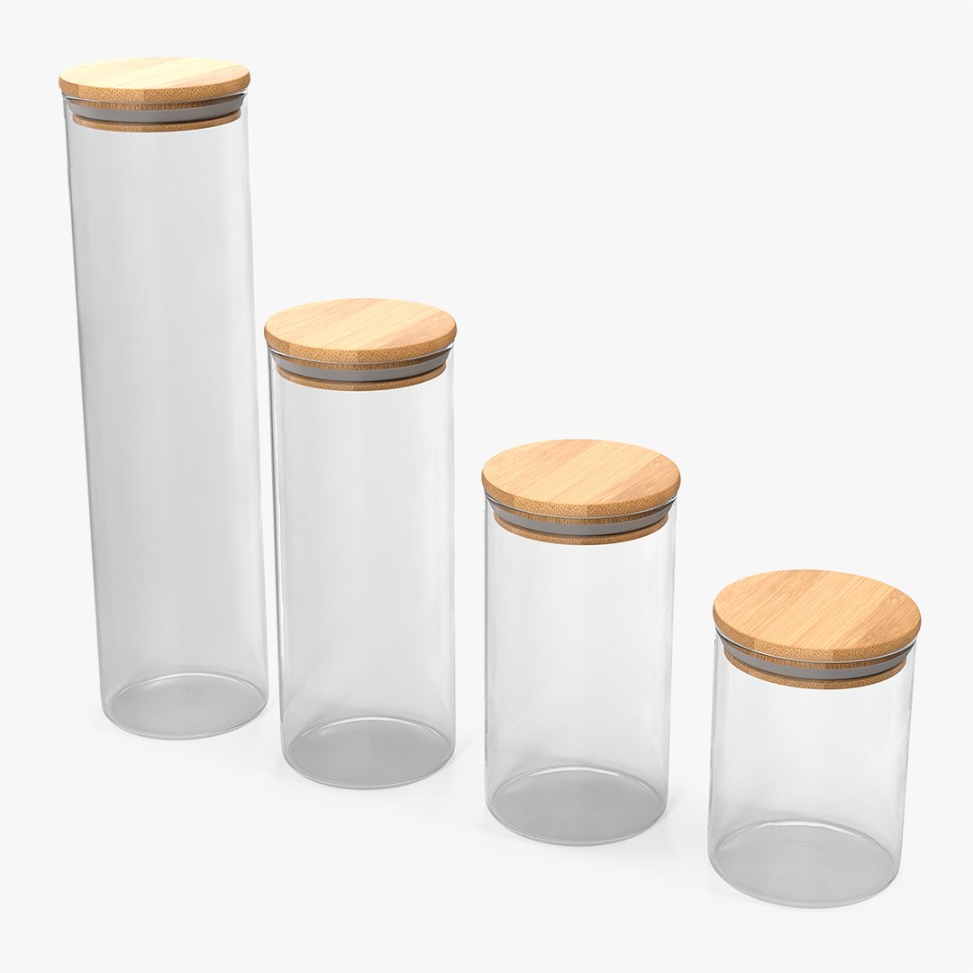 Glass Food Storage Jar with Bamboo Lid Set 3D model preview