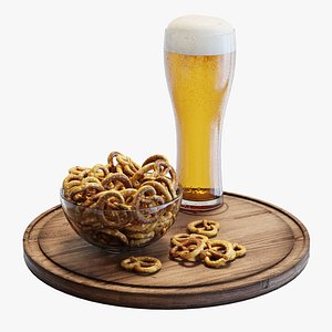 Food Set 06 - Beer and small Pretzels 3D model