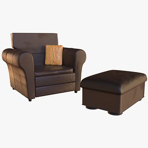 3D Leather Armchair with Plush Footstool