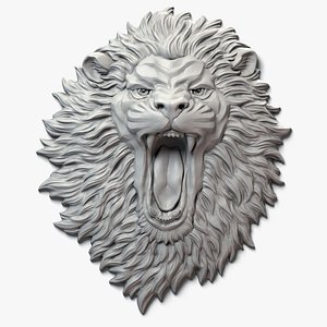 aggressive lion face sculpture 3D