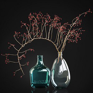 decorative branch red berries 3D model