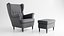 3D IKEA Strandmon Grey Armchair and Pouf model