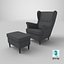 3D IKEA Strandmon Grey Armchair and Pouf model